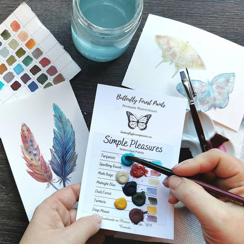 feather rocks waterfall butterflies watercolour class