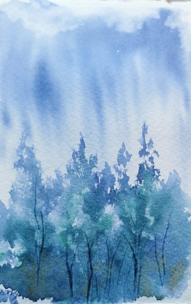 misty watercolor trees tutorial
